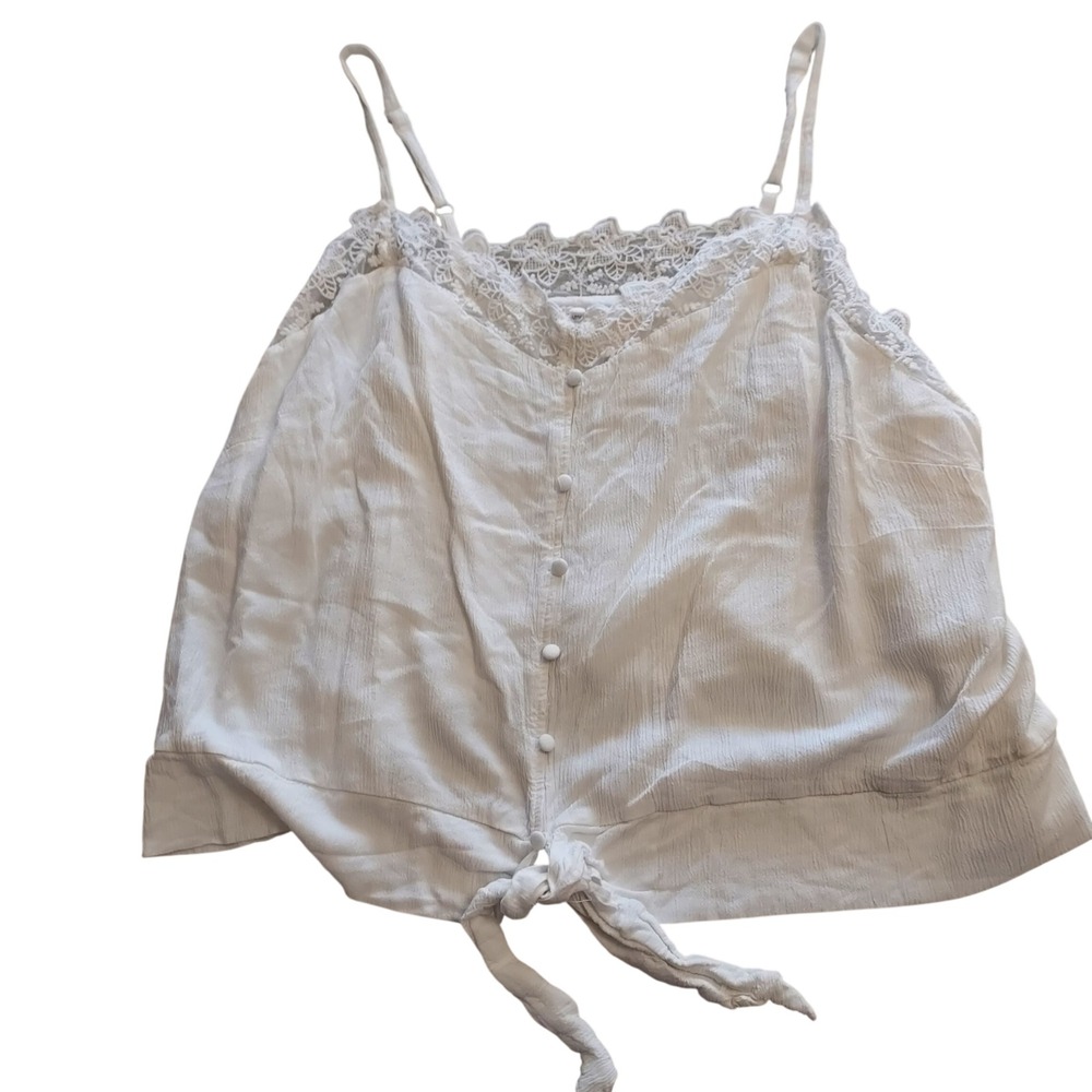 White Crinkle Lace Trim Tie Front‎ Cami Top XXL Boho Camisole Festival Romantic